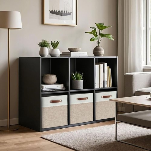 DECOMOMO Kallax Storage Cubes - 13x15x13 Organizing Bins in Beige & White | 3-Pack for Easy Shelving