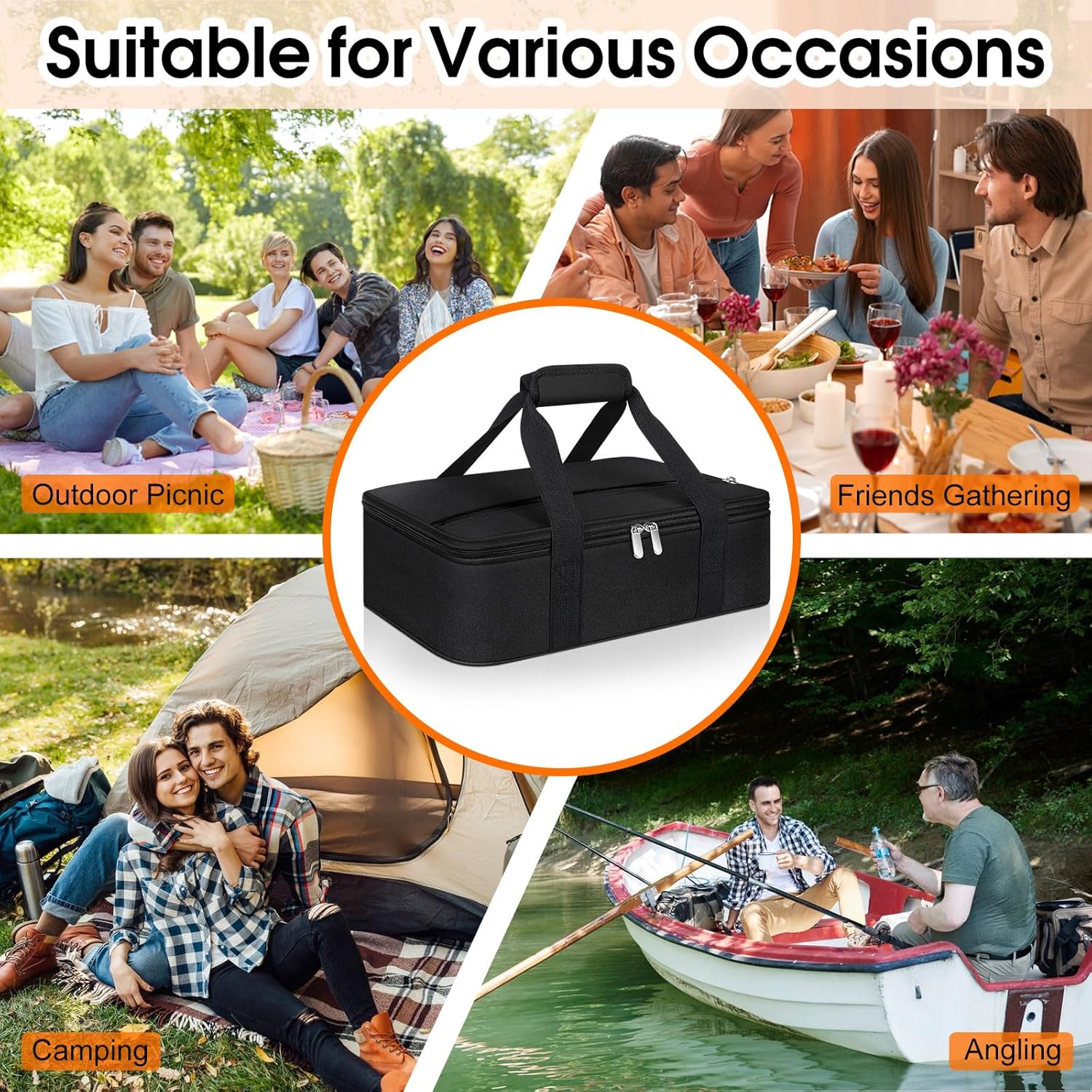 Skiennix Insulated Casserole Carrier - Portable Hot/Cold Food Tote for Potluck Parties | Fits 9" x 13" Dish - Black