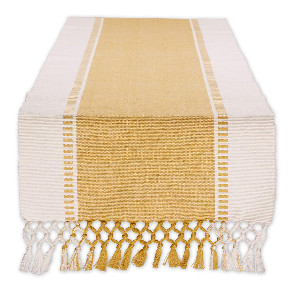DII Dobby Stripe Woven Table Runner, 13x108 (13x113.5, Fringe Included), Honey Gold