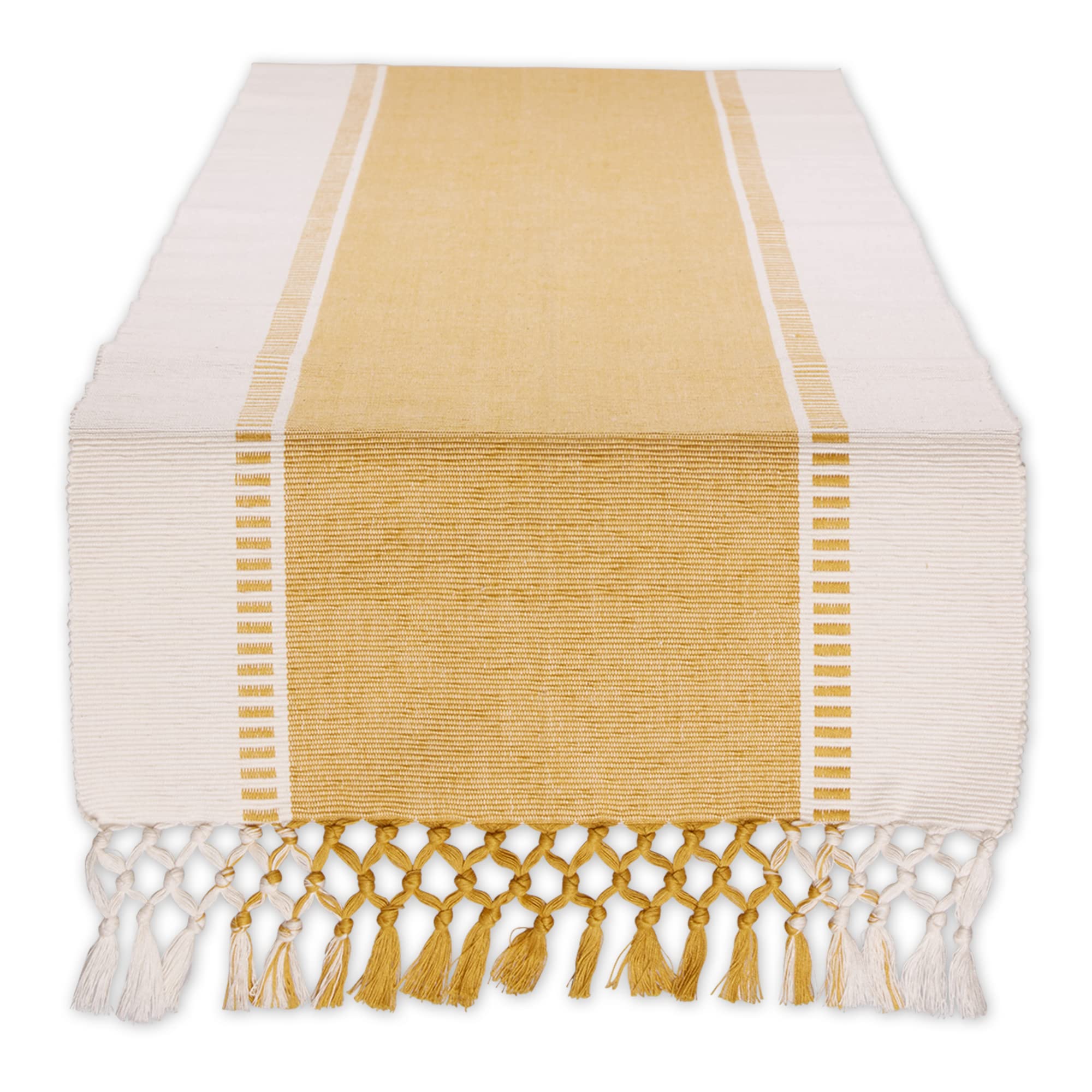 DII Dobby Stripe Woven Table Runner, 13x108 (13x113.5, Fringe Included), Honey Gold