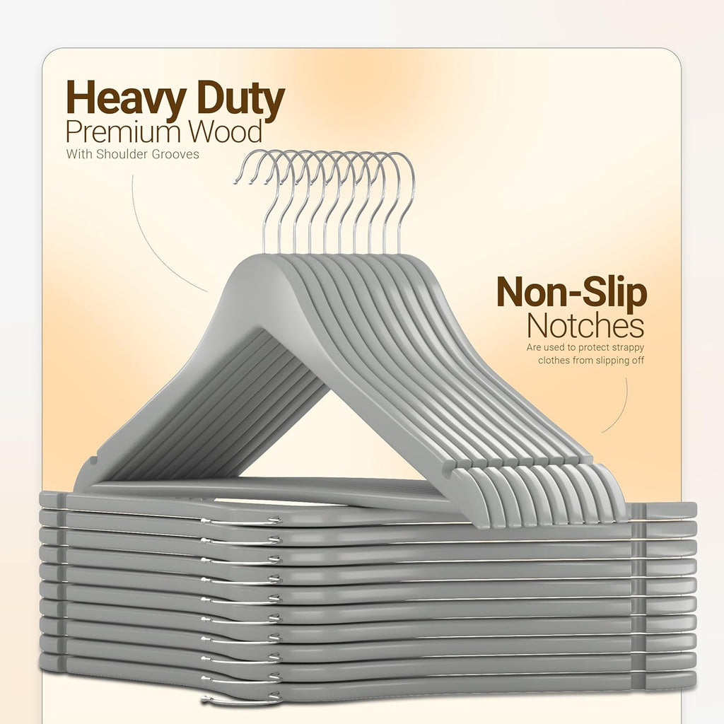 Utopia Home Premium Wooden Hangers - Durable Slim Coat Hangers with 360° Rotatable Hook | 20 Pack in Grey