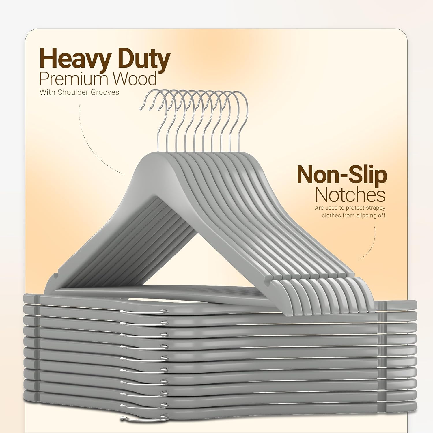 Utopia Home Premium Wooden Hangers - Durable Slim Coat Hangers with 360° Rotatable Hook | 20 Pack in Grey