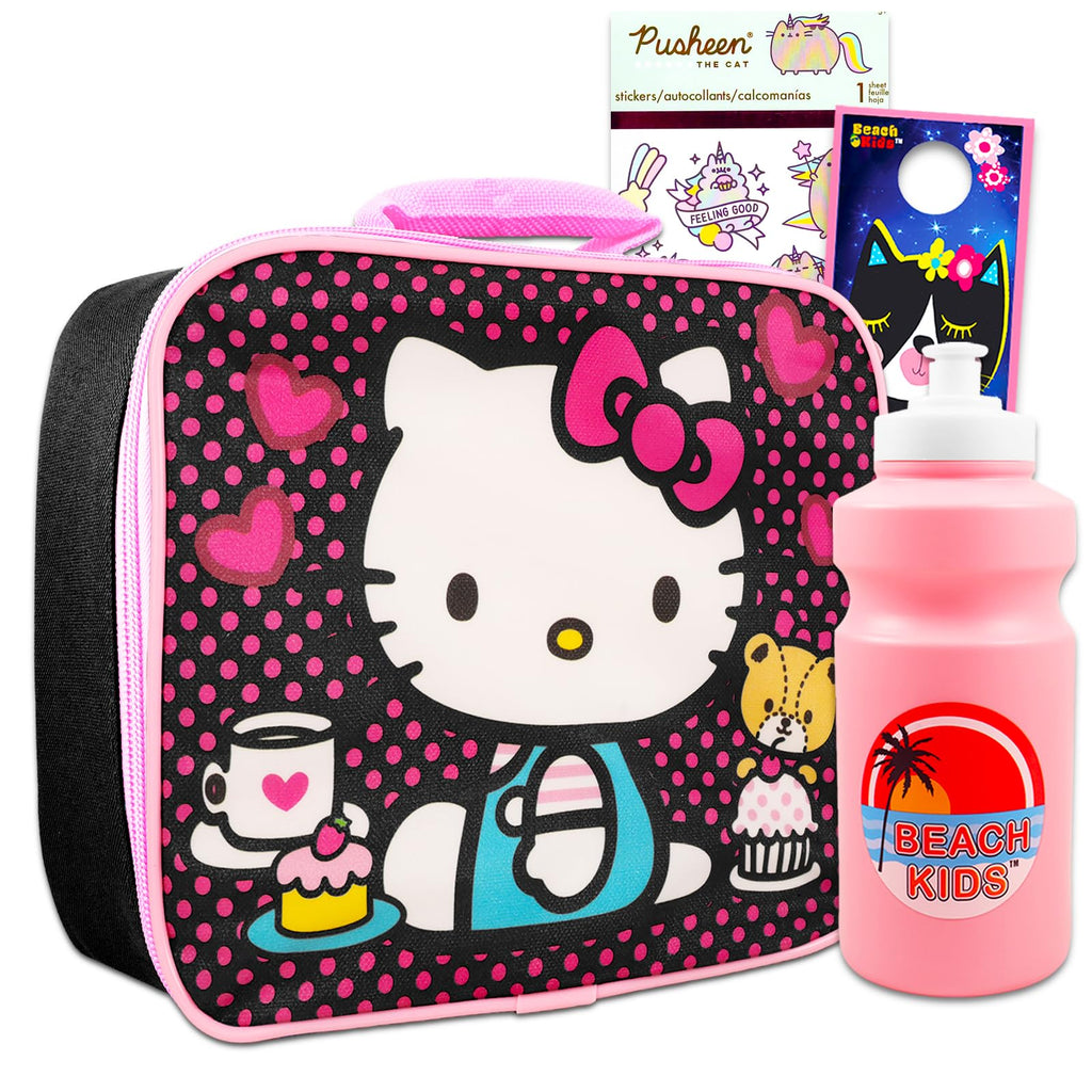 Hello Kitty Lunch Box for Girls - Bundle with Insulated Hello Kitty Lunch Bag Plus Stickers, Water Bottle, More | Hello Kitty Lunch Container Set