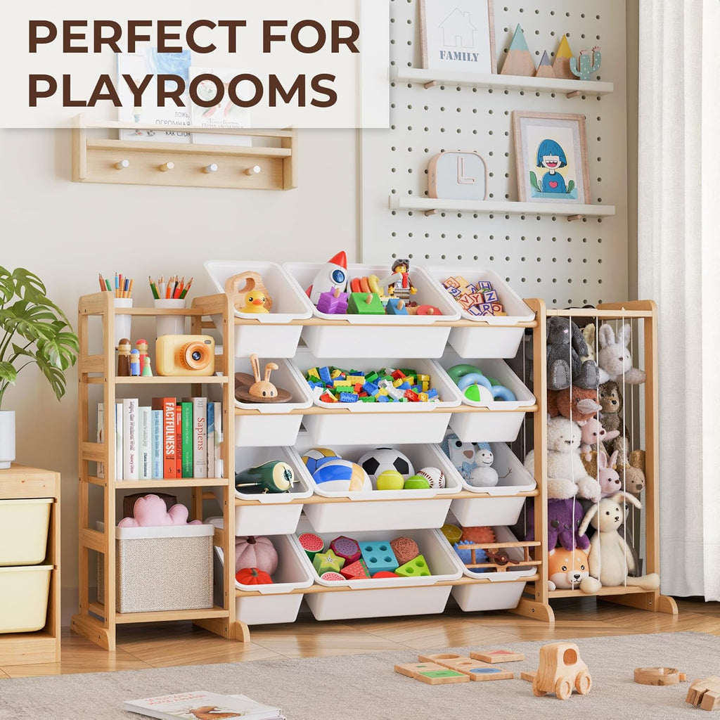 Toy Storage Organizer by [Brand Name] - Kids Playroom Bookshelf with 12 Bins & Stuffed Animal Storage - Essential Nursery Decor