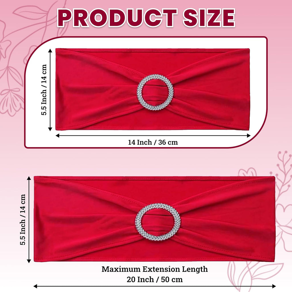 MDS Spandex Chair Sashes - Premium Stretch Covers with Buckle Slider for Weddings & Events | 25 Pack - Red
