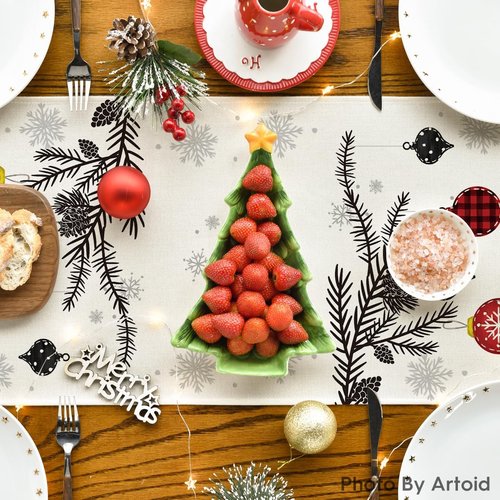 Artoid Mode Christmas Table Runner - Red Pine Trees Design | Winter Holiday Decor 13x72 Inch