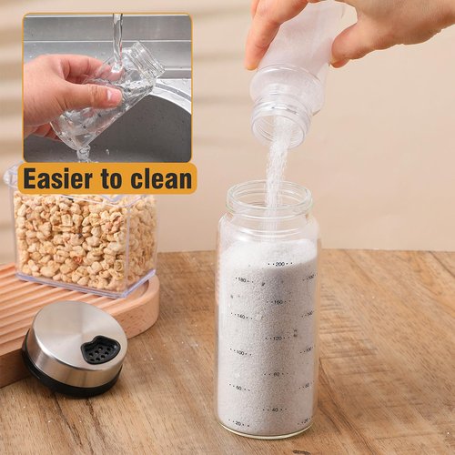 Gjinxi Salt Pepper Shakers with Adjustable Pour Holes, Clear Glass Seasoning Shakers, Moisture Resistant Seasoning Shaker, Spice Dispenser for Season, Picnics