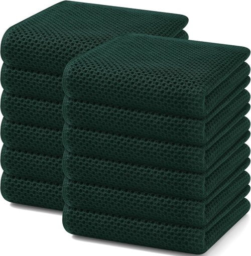 Homaxy 100% Cotton Waffle Weave Dish Towels - Ultra Soft & Absorbent | 13 x 28 Inches, 12-Pack, Blackish Green