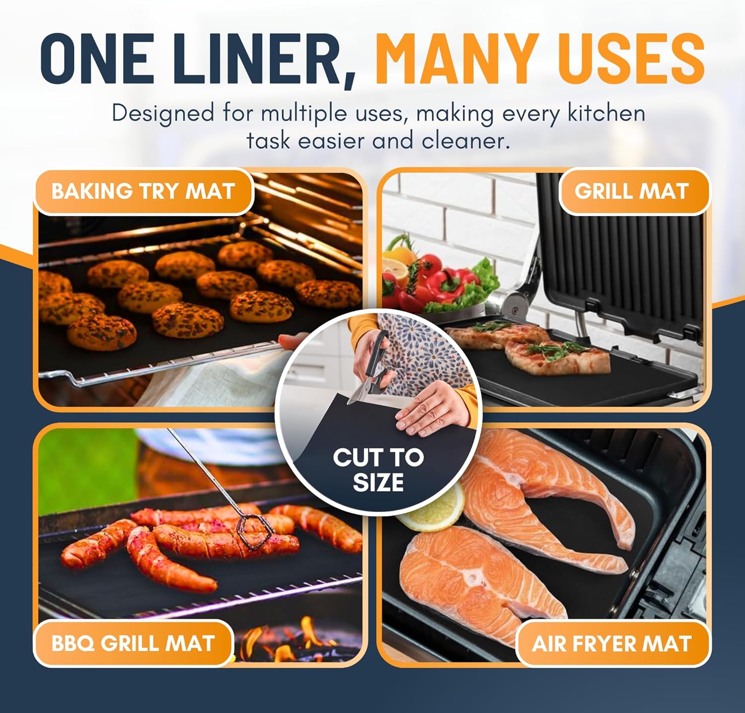 Skiennix Oven Liners - Heavy Duty Non-Stick Mats, 2 Pack, 17”x25” | BPA & PFOA Free for Easy Cleaning (Black)