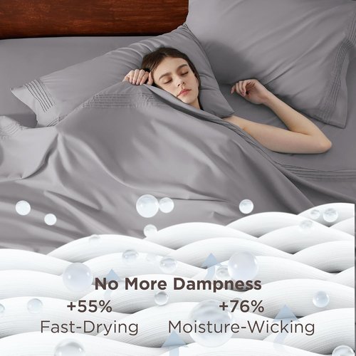 Bedsure Deep Pocket Queen Sheets Set - Soft & Cooling 4-Piece Bed Sheets for Mattresses Up to 21 Inches - Light Grey