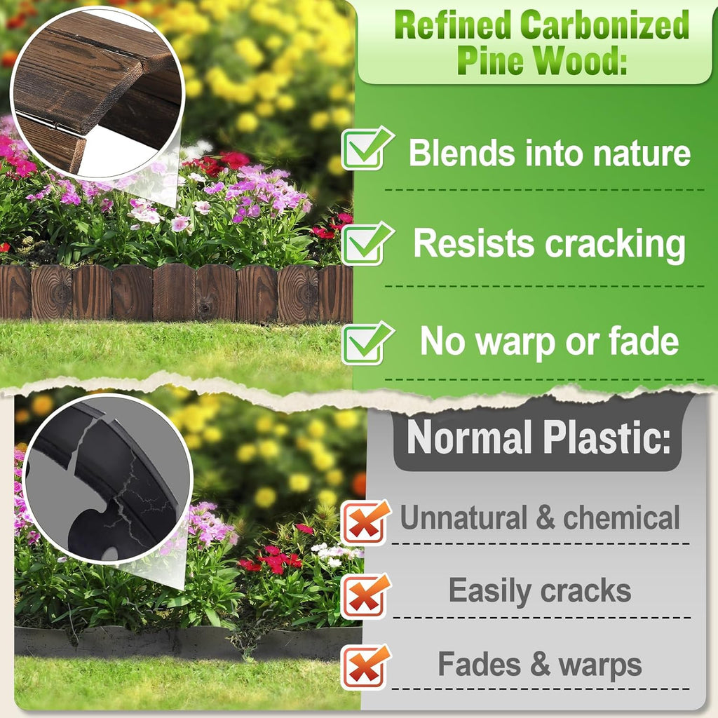 Sturdy Landscape Edging by [Brand Name] - 9.6ft Anti-Corrosive Wood Garden Border | Low-Profile Design for Flower Beds