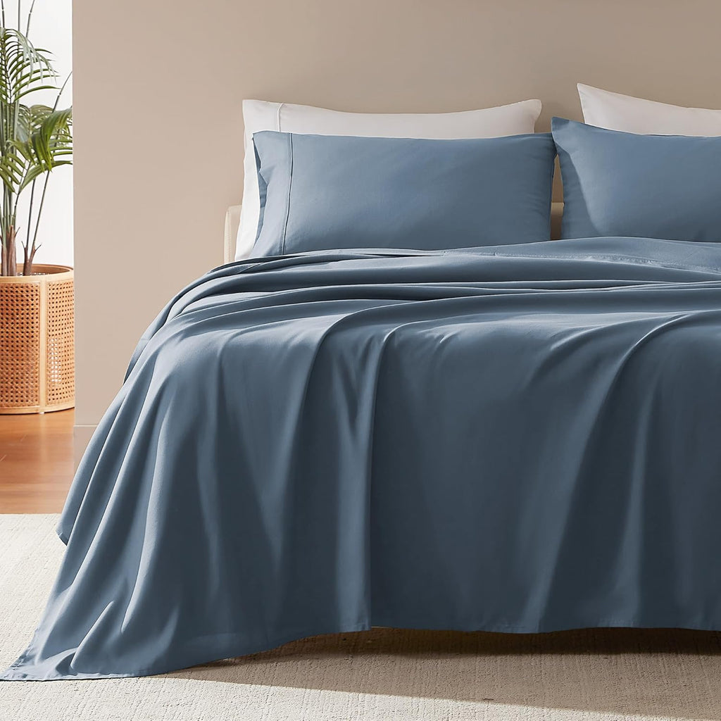 Sleep Zone Queen Sheet Set - Soft & Breathable 4-Piece Cooling Bed Sheets | Deep Pocket 16" (Flint Blue)