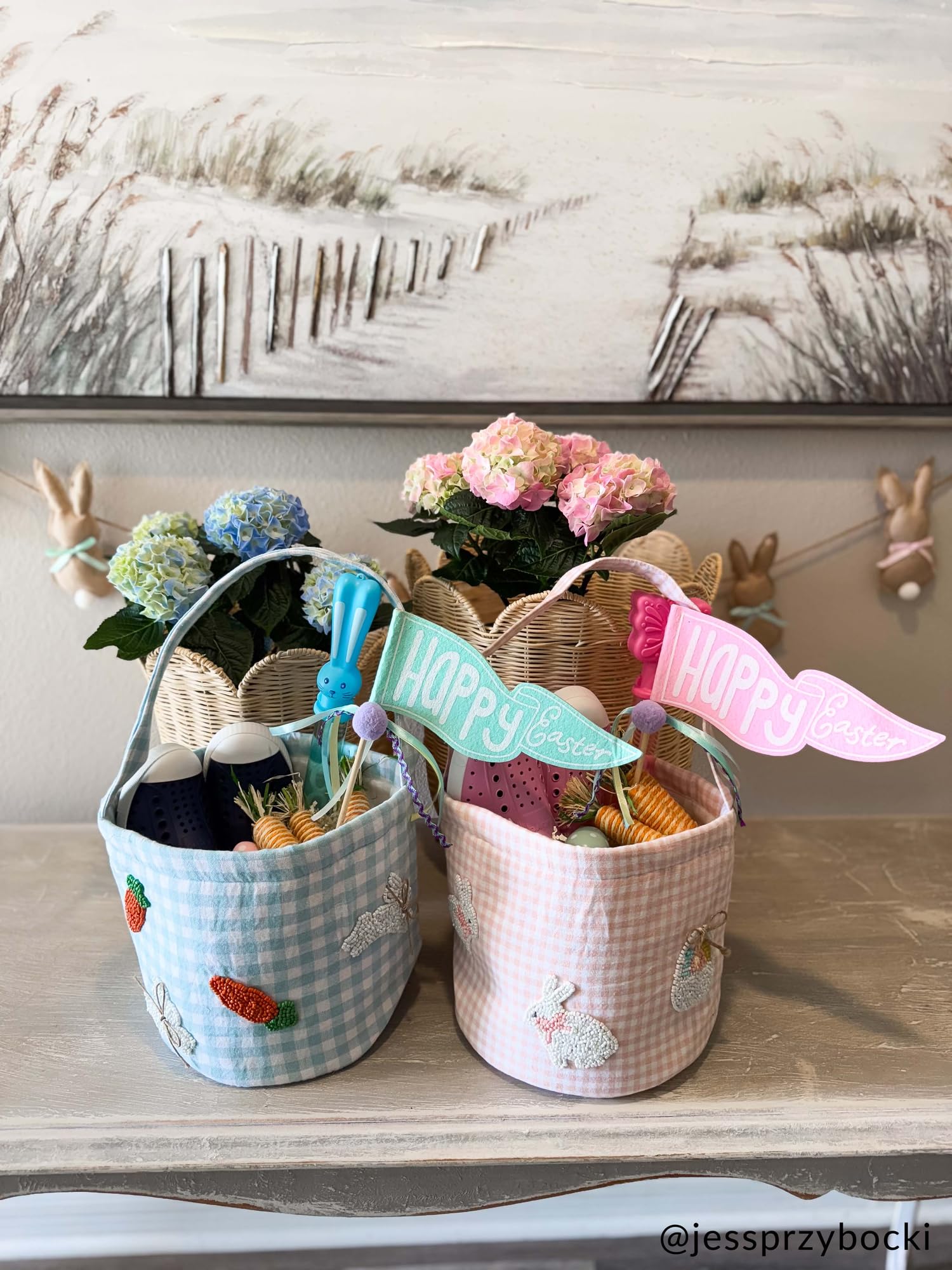 Mud Pie Pink Easter Beaded Bucket; 7 1/2" x 8 1/2"