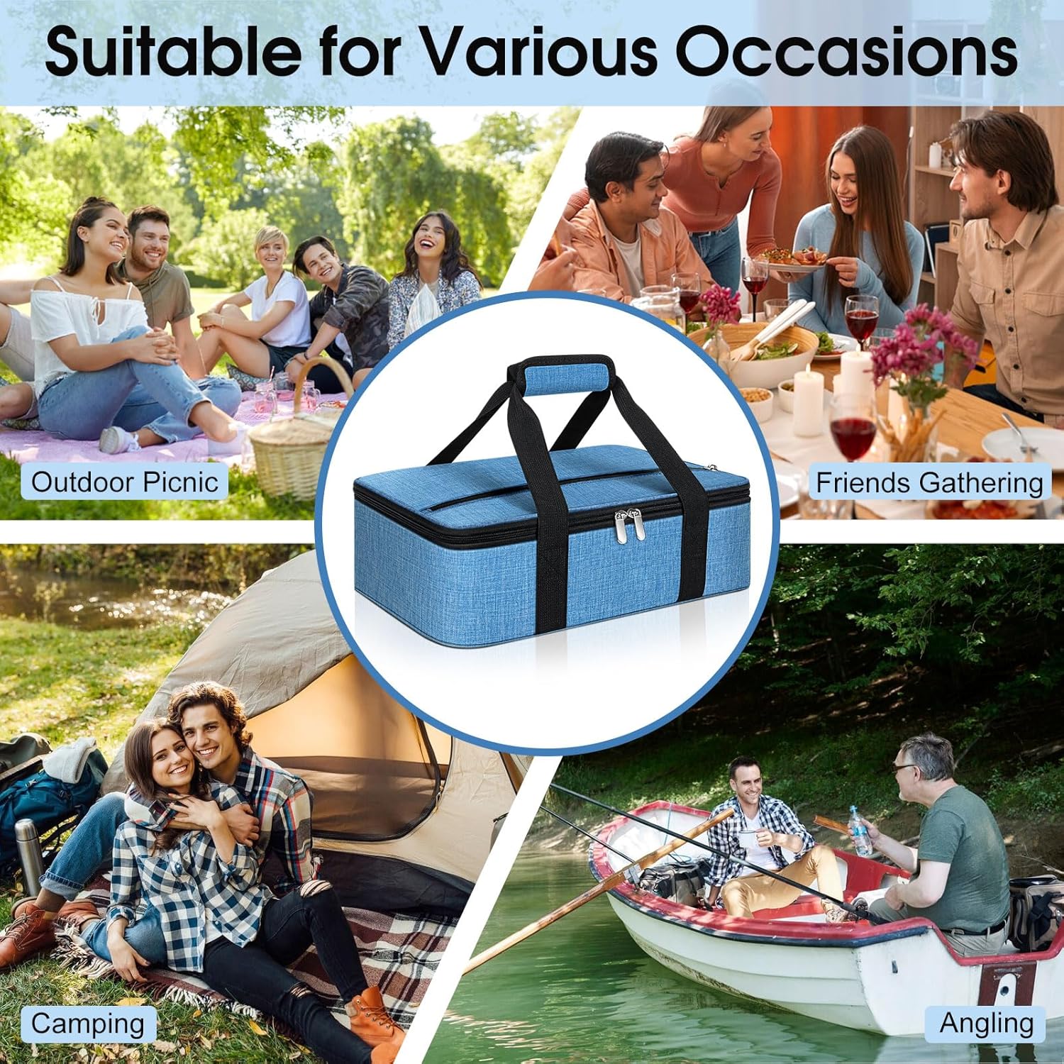 Skiennix Insulated Casserole Carrier - Portable Hot & Cold Food Tote for Potlucks | Fits 9" x 13" Dish - Azure