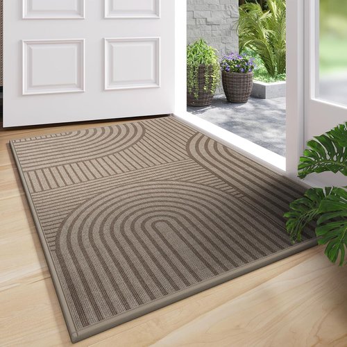Absorbent Brown Front Door Mat by [Brand Name] - 17''x30'' Non-Slip, Washable Indoor Doormat