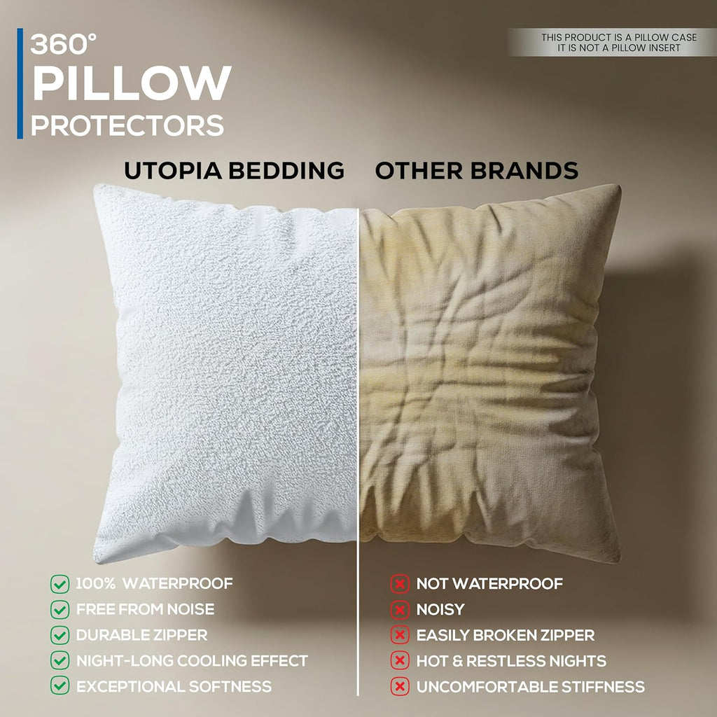 Utopia Bedding Waterproof Pillow Protectors - Set of 4 Standard Size Terry Covers | Bed Bug & Dust Mite Proof