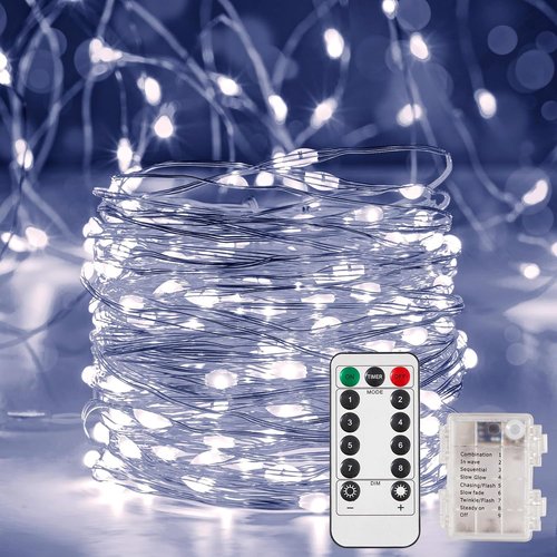 Ariceleo Outdoor String Lights - 16.4 Ft Battery Operated LED Fairy Lights with Remote & Timer | Waterproof Cool White for Parties, Weddings, Christmas