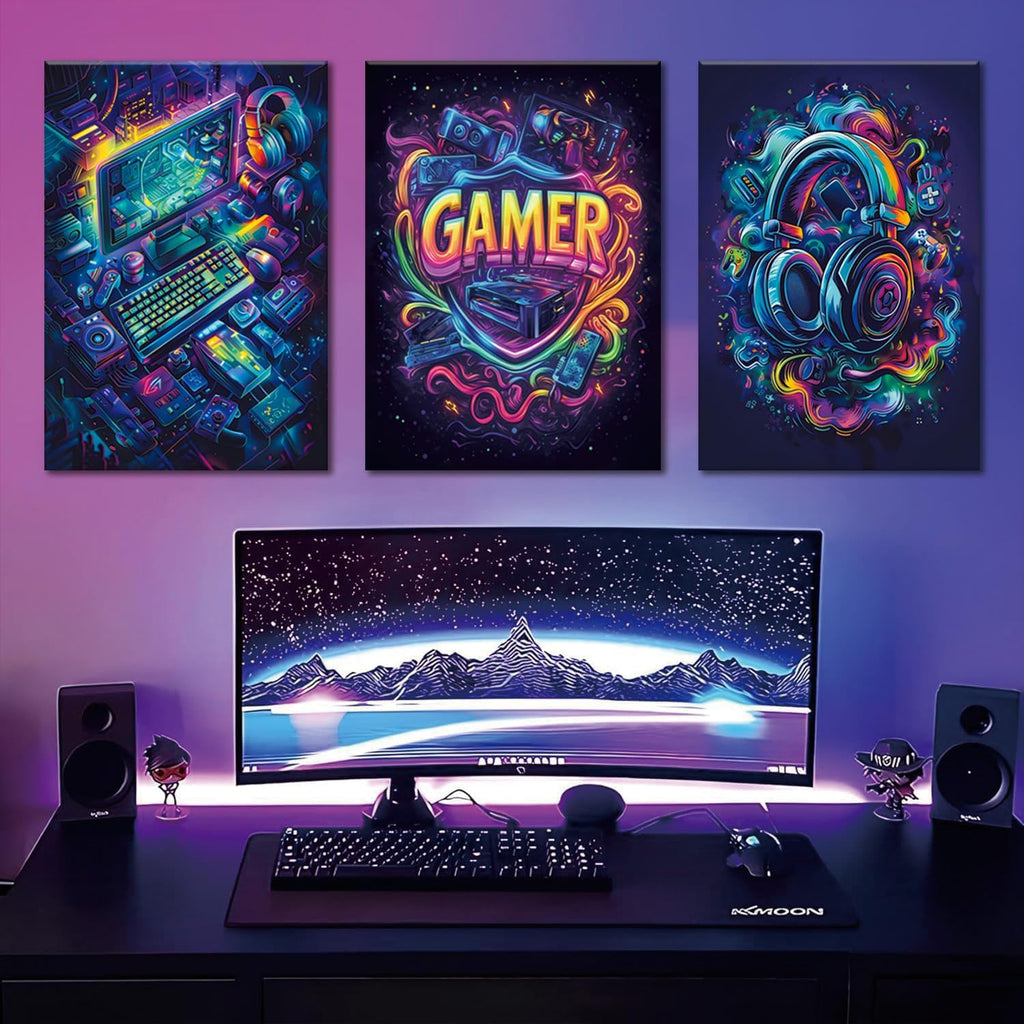 Yolbcdr Gaming Canvas Wall Art Set - Cool Video Game Posters for Boys' Room | 16x24in Framed Decor