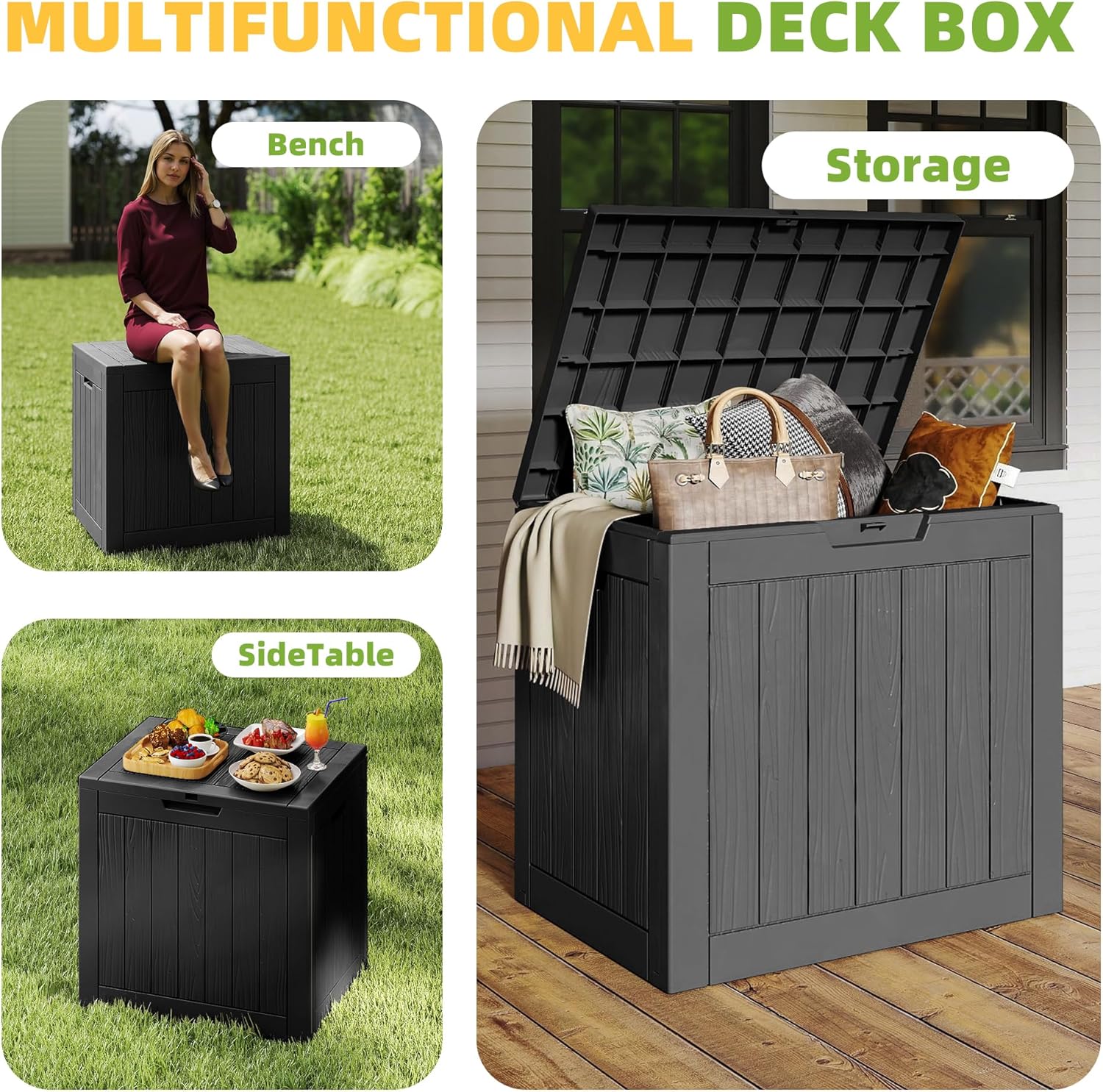 35 Gallon Resin Deck Box - Waterproof, UV-Resistant Outdoor Storage for Cushions & Tools | Black