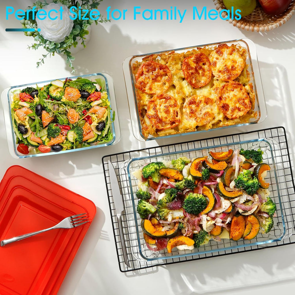 NUTRIUPS Deep Glass Baking Dish Set - 3-Pack with Lids for Oven | 1.5Qt, 2.4Qt, 3.7Qt Sizes
