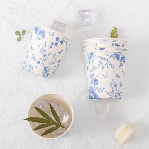 Crisky 5oz Paper Cups Dixie Cup[100 Pack], Disposable Bathroom Cups, Elegant Blue Floral Small Mouthwash Cup, Hot/Cold Beverage Coffee, Dessert for Birthday Parties, Home-use, Picnics, Ceremonies