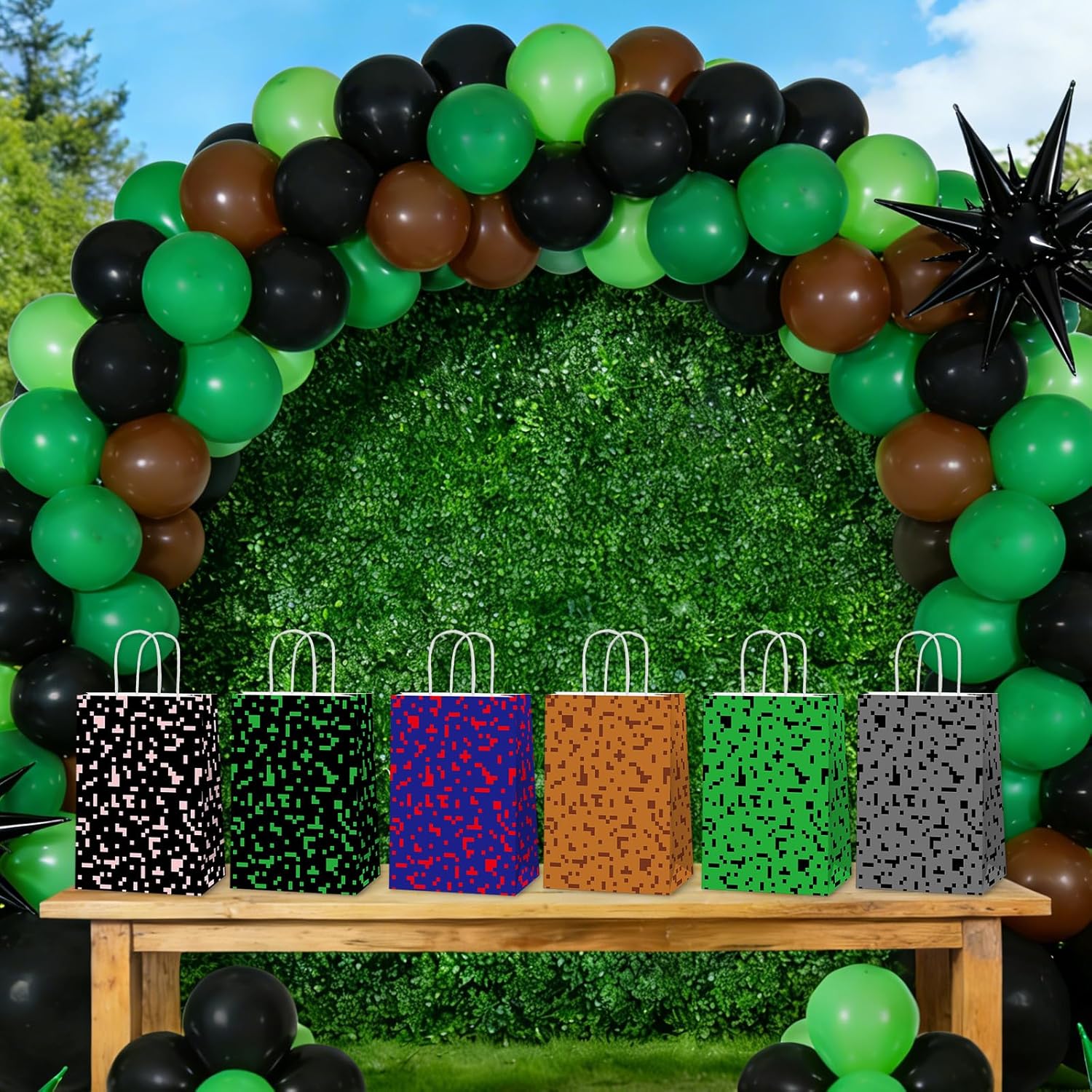 Skiennix Pixel Party Favors Bags - 12 PCS Video Game Themed Treat Bags with Handles for Boys & Girls
