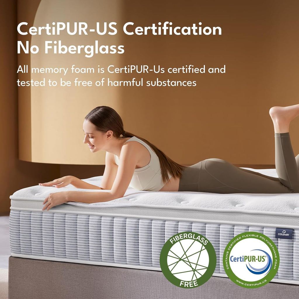 Queen Mattress - 14 Inch Hybrid Memory Foam with Reinforced Edge Support & Zoned Coils