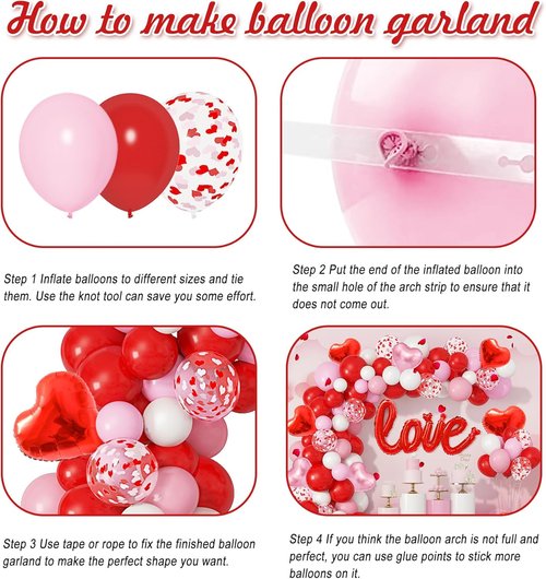 Amandir 263PCS Valentine's Day Balloon Arch Kit - Foil Love & Heart Balloons in Red, Pink, White
