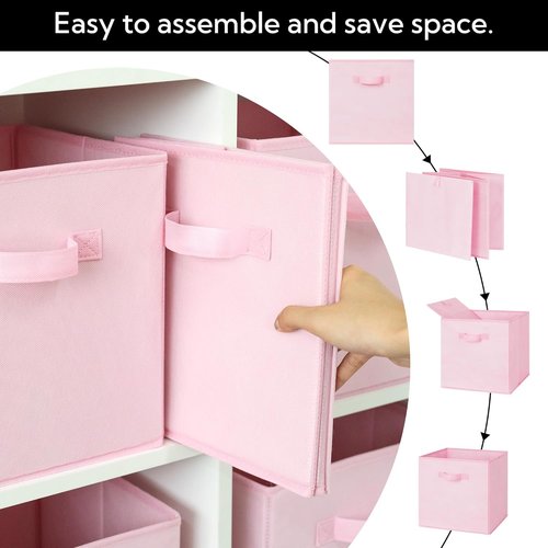 Cupic Cupid Storage Cubes - 6 Pack Collapsible Open Bins with Handles for Clothes & Toys | Pink 13x13