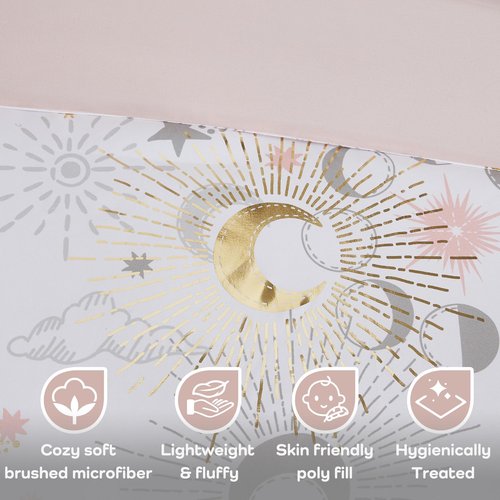 Intelligent Design Kids Full Comforter Set, Celestial Metallic Starry Sky, Moon & Sun Comforters, All Seasons Lightweight & Fluffy Comforter Bed Set, 2 Shams, Celia, Full/Queen, Blush/Gold 4 Piece