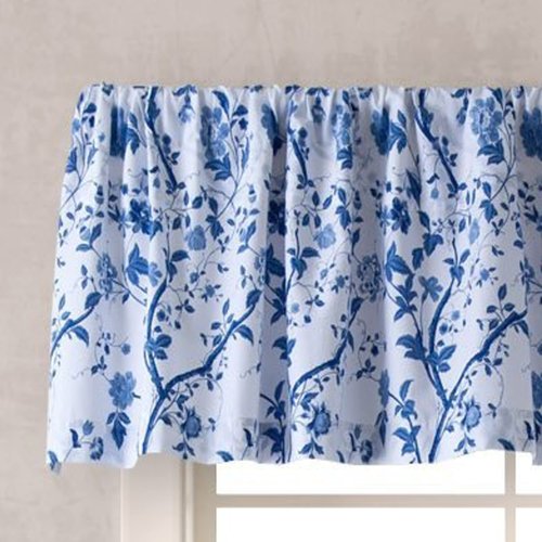 Laura Ashley - Valance, 100% Soft Cotton Window Treatment with Rod Pocket, Lightweight & Machine Washable, Floral Printed Curtain (Charlotte Blue, 15" x 86")