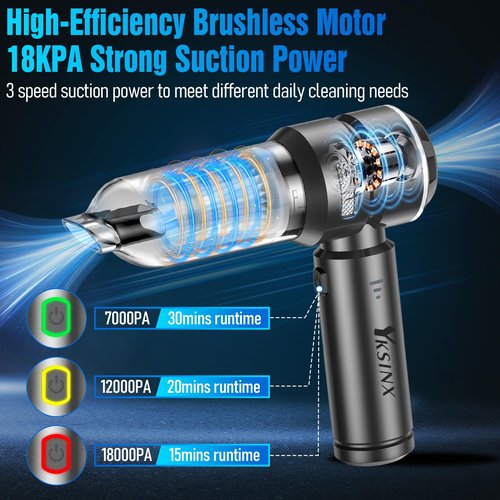 YKSINX Car Vacuum Cleaner High Power,18000PA Handheld Vacuum Cordless with Brushless Motor,4 in 1 Portable Mini Vacuum Cleaner & Air Duster,3 Gear,Small Handheld Vacuum Rechargeable for Car,Home
