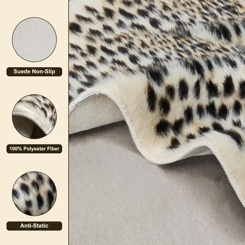 Cheetah Print Rug - Faux Cowhide Skin Area Carpet for Living Room & Kitchen | 3.3 x 3.1ft