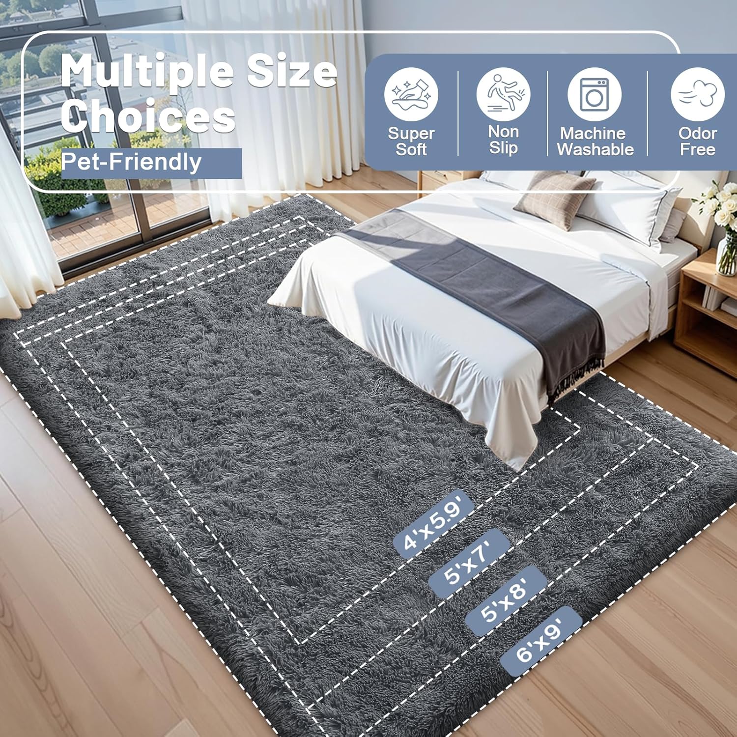 OLANLY Runner Rugs - Soft Fluffy Machine Washable 2x6 for Hallway & Bedroom | Grey Indoor Carpet