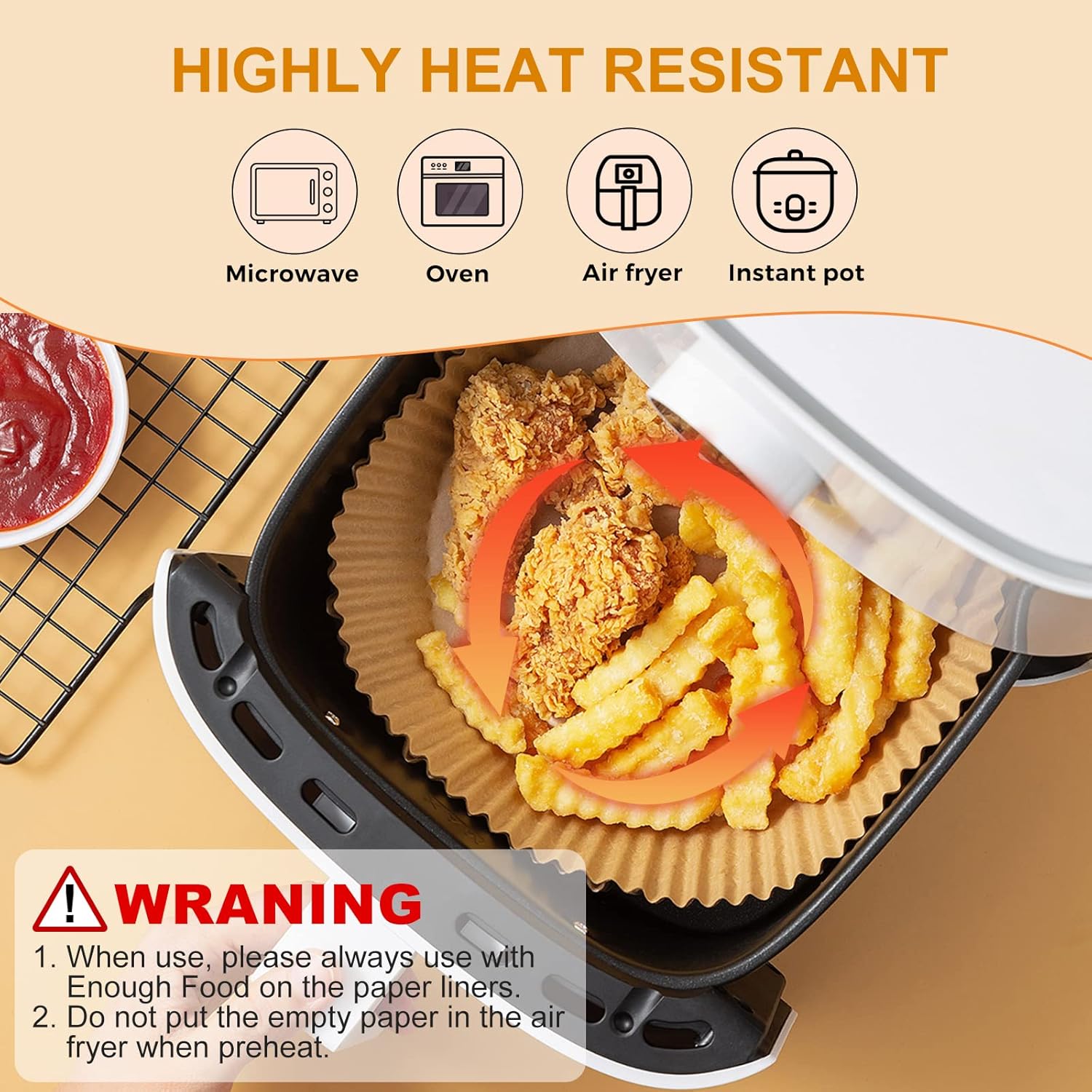 Vailnd Disposable Air Fryer Paper Liners - 100 Pcs Oil-Proof Round Baking Paper for 8-12 QT Air Fryers | 9 Inch Size