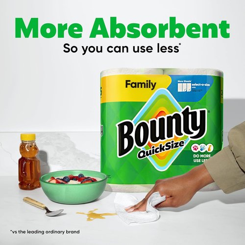 Bounty Quick Size Paper Towels - Ultra Absorbent White Family Rolls | 8 Count