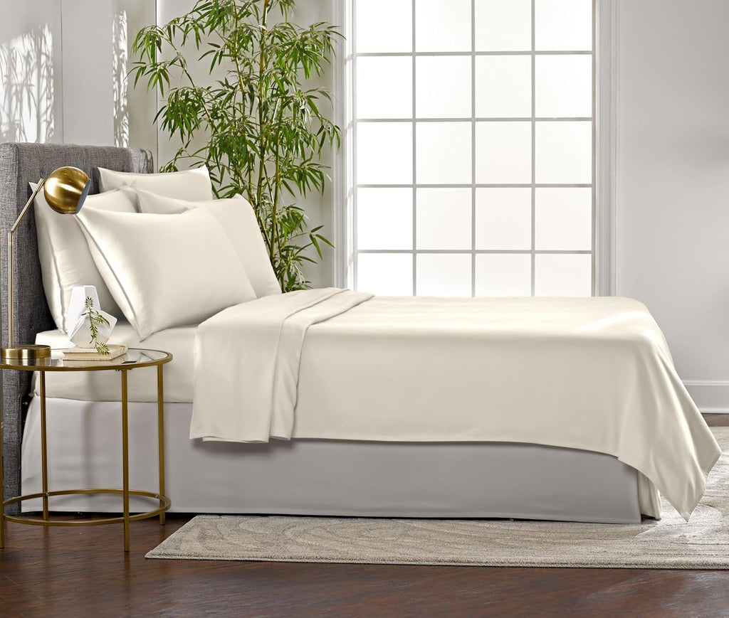 Pure Bamboo Full Bed Sheet Set - 100% Organic Viscose, Luxuriously Soft & Cooling | Ivory, Double Stitching