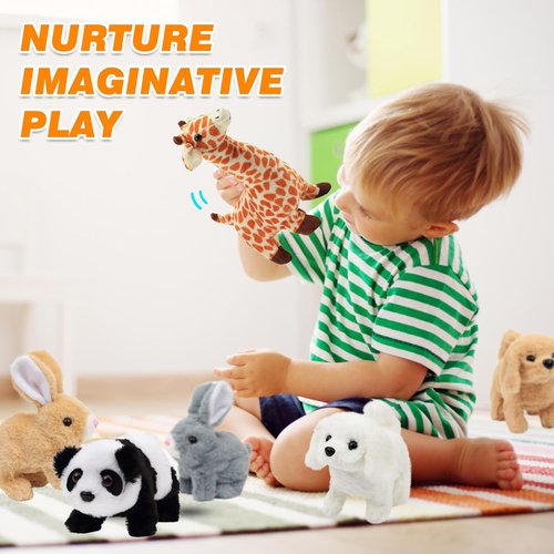 Hopearl Interactive Electronic Pet Plush Bunny Toy - Animated Walking Rabbit with Sounds & Movements | Brown, 7''