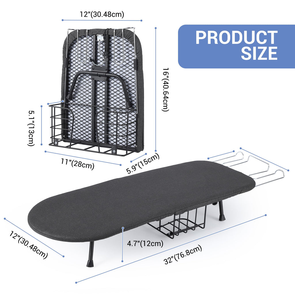 Garvee Tabletop Ironing Board, Small Portable Foldable Iron Board with Iron Rest, Storage Basket, Heat Resistant Cover & Pad, Compact for Small Spaces, Dorms, Apartments