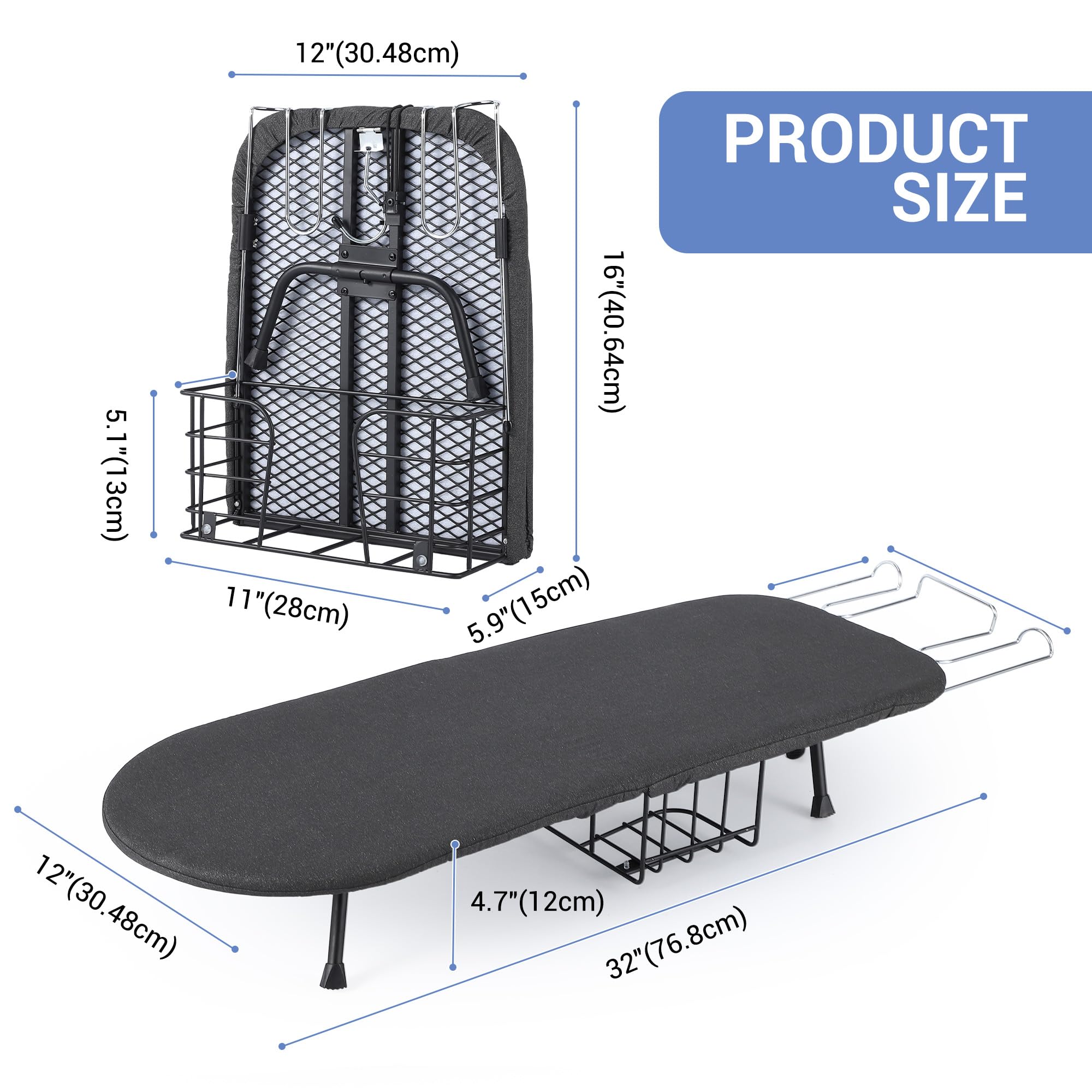 Garvee Tabletop Ironing Board, Small Portable Foldable Iron Board with Iron Rest, Storage Basket, Heat Resistant Cover & Pad, Compact for Small Spaces, Dorms, Apartments