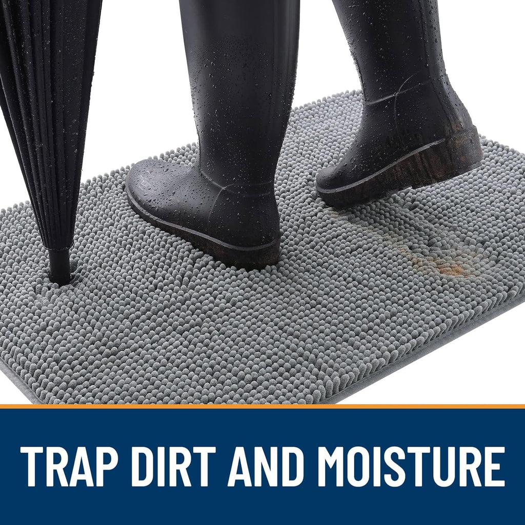 OLANLY Dog Door Mat - Absorbent Non-Slip Mud Mat for Dogs | Quick Dry Chenille, 70x46, Grey