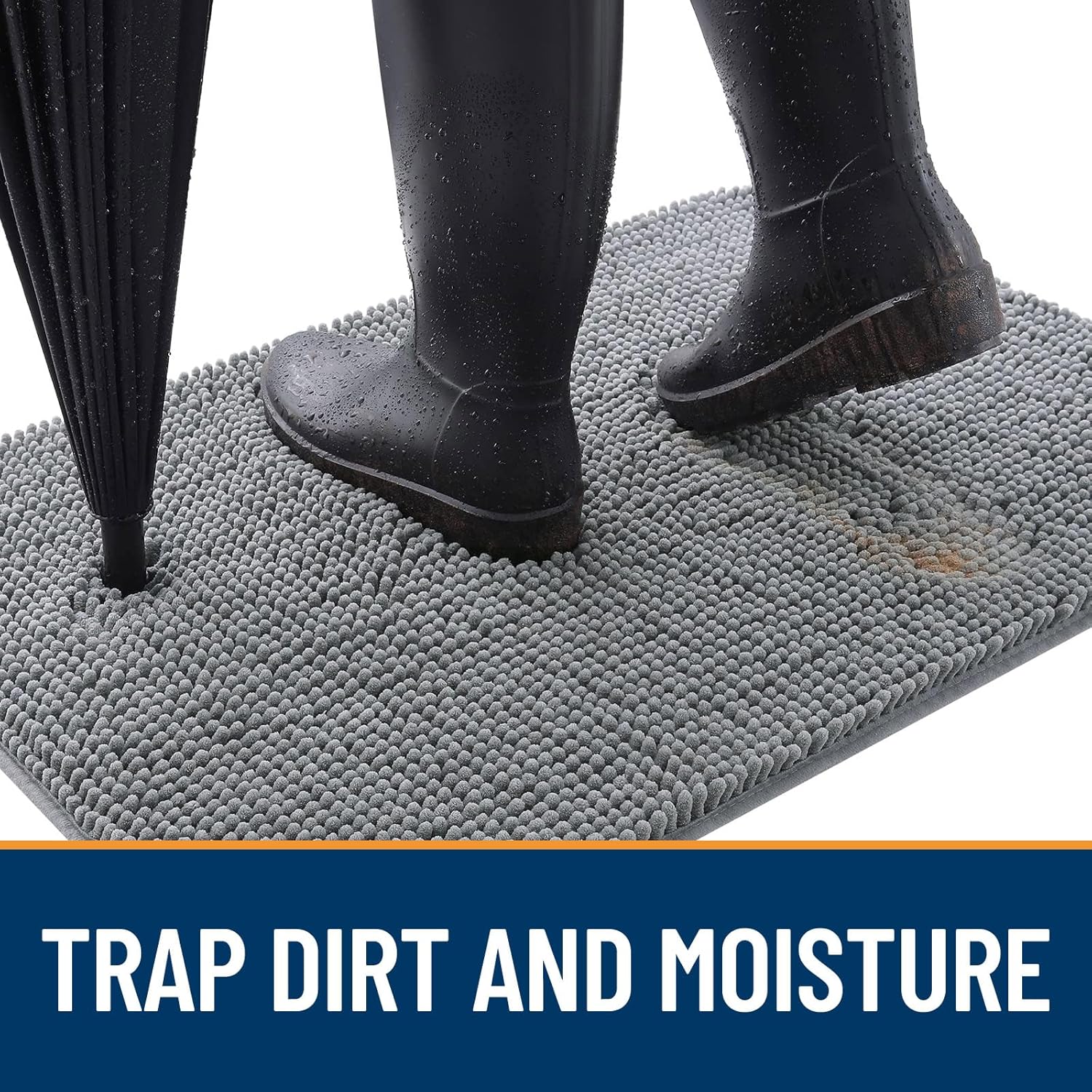 OLANLY Dog Door Mat Set - Absorbent Non-Slip Washable 4-Piece 30x20 Mud Mat | Quick Dry Chenille, Grey