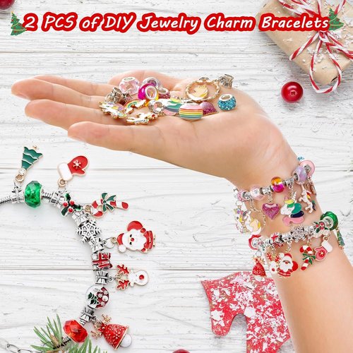 Christmas Advent Calendar - 24-Day Countdown with 2 DIY Charm Bracelets for Girls & Women