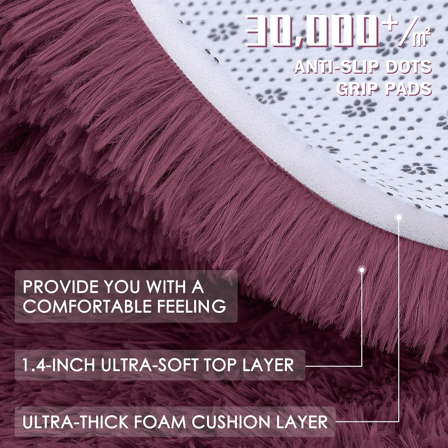 OLANLY Large Area Rug - Soft Fluffy Shaggy Carpet for Living Room & Bedroom | 9x12 ft, Burgundy