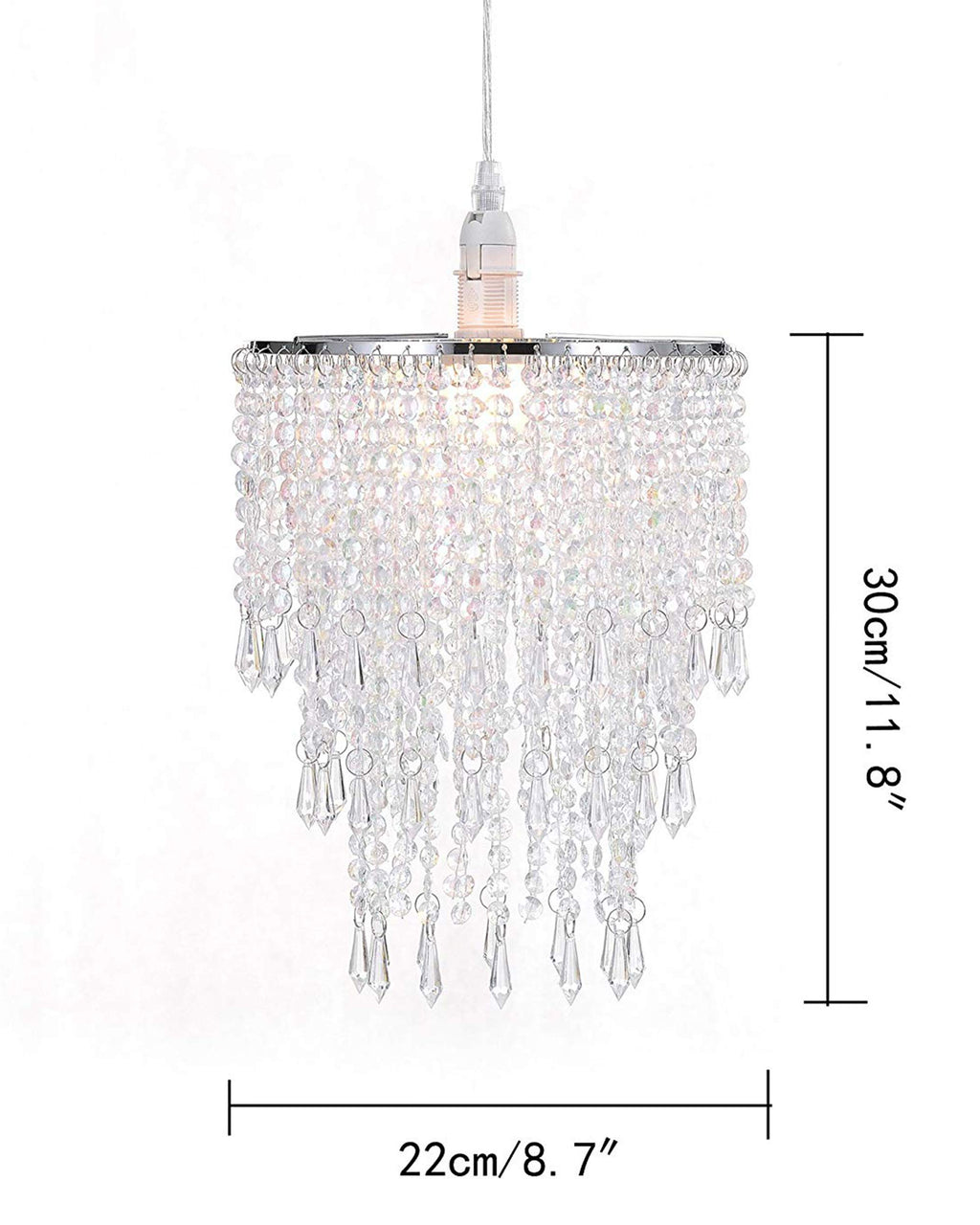 Waneway 3 Tiers Ceiling Chandelier Pendant Light Shade with Acrylic Jewel Droplets, Beaded Lampshade with Chrome Frame and Clear Beads, Diameter 8.7 inches, Clear