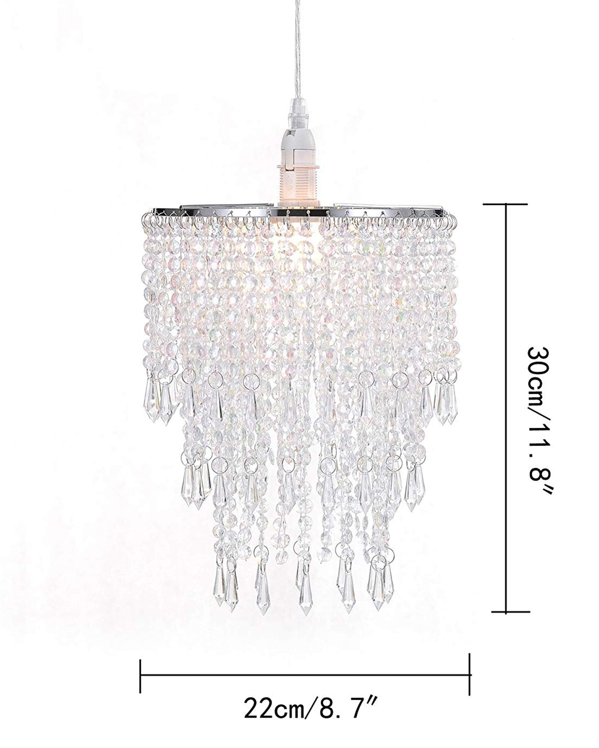 Waneway 3 Tiers Ceiling Chandelier Pendant Light Shade with Acrylic Jewel Droplets, Beaded Lampshade with Chrome Frame and Clear Beads, Diameter 8.7 inches, Clear