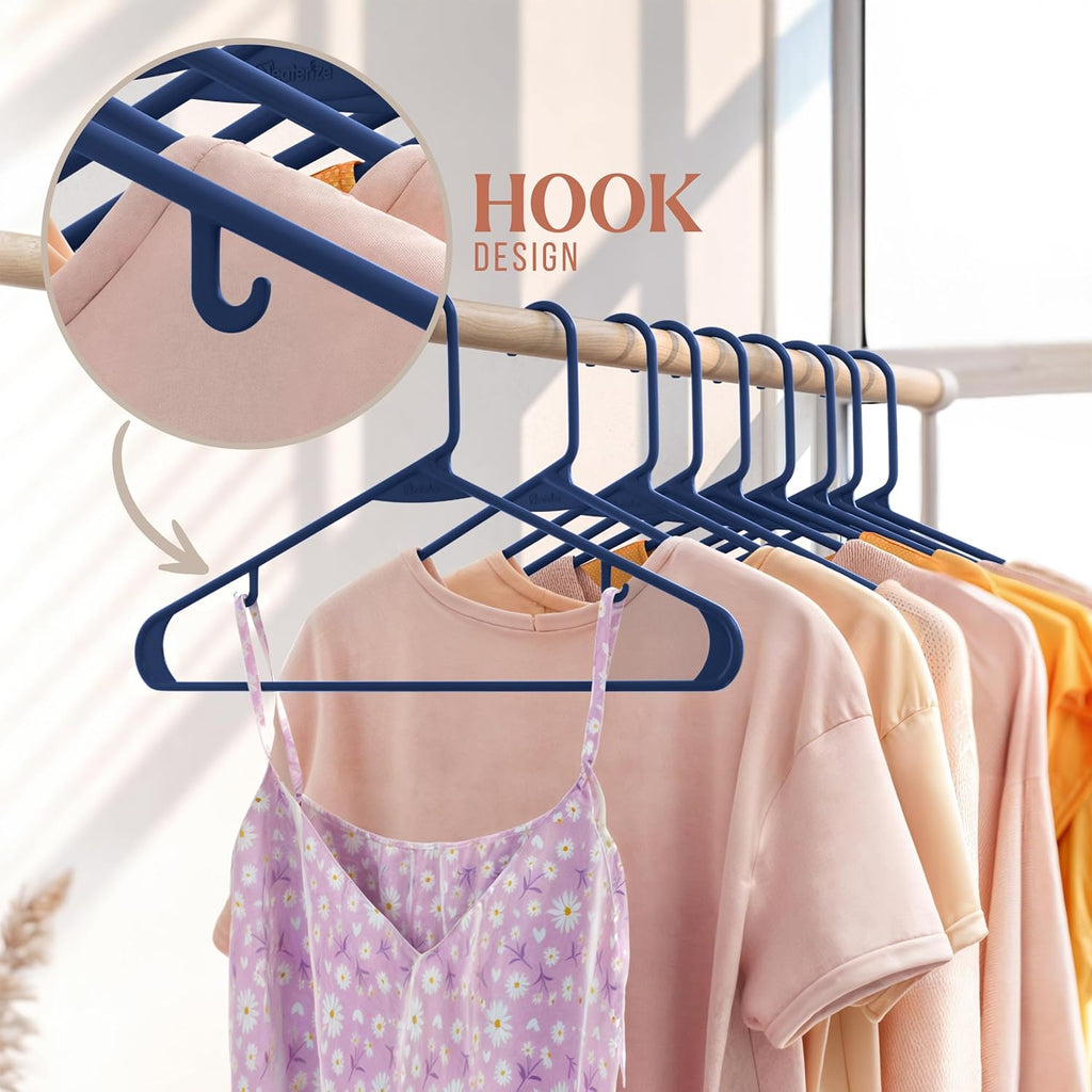 Plastic Hangers 50 Pack Navy - Space-Saving Clothes Hangers for Closet Organization | Perfect for Coats & Apparel