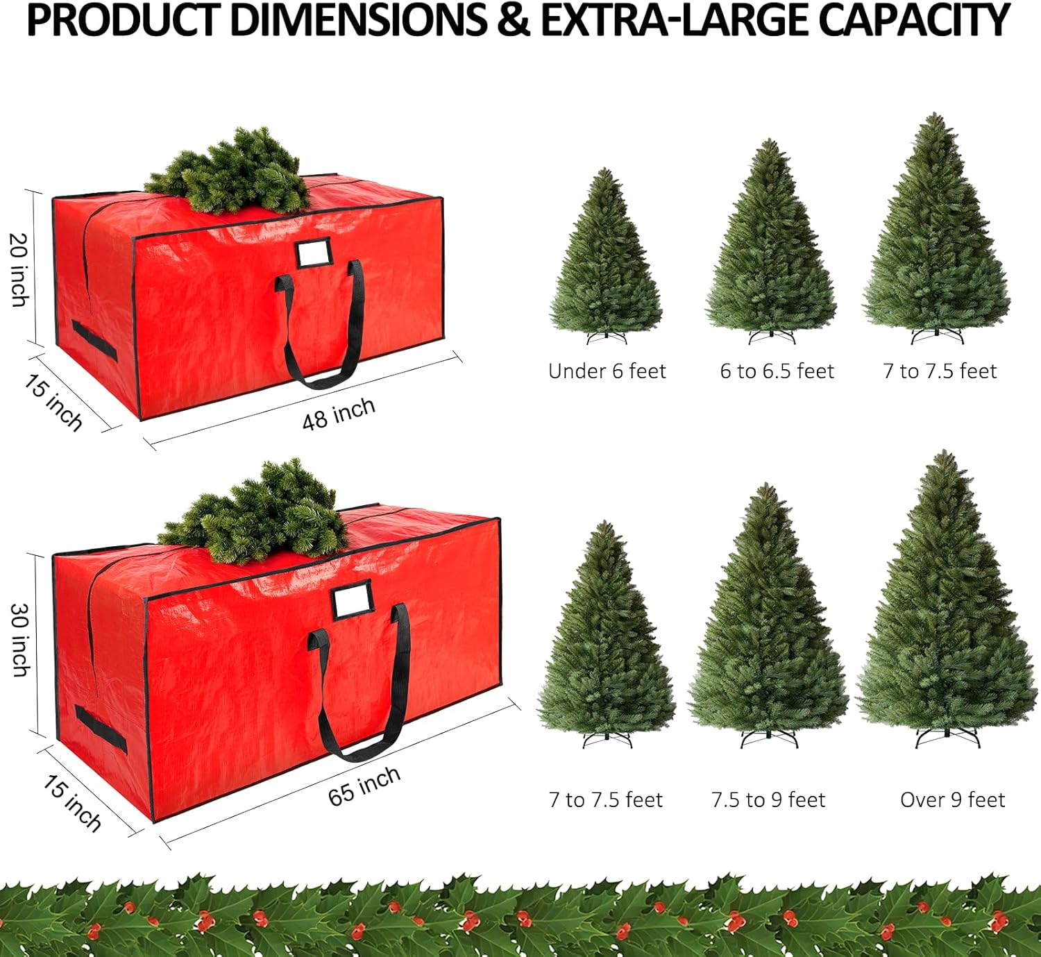 Skiennix 7.5 Ft Christmas Tree Storage Bag - Waterproof, Durable Handles & Dual Zippers | Red