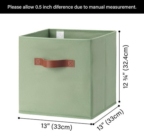 Granny Says 13-Inch Storage Cubes - Decorative Fabric Bins with PU Handles | Collapsible Sage Green 6-Pack