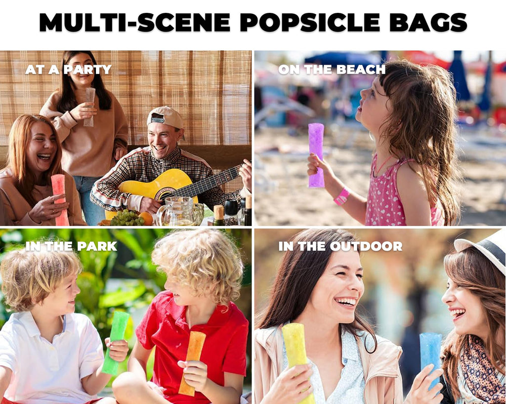 Nature Pulito Disposable Ice Popsicle Mold Bags, 100 Pack 11.0"W x 2.2"H BPA-Free Freezer Pop Bags with Zip Seals & Funnel for Healthy Snacks Yogurt Sticks Juice & Fruit Smoothies